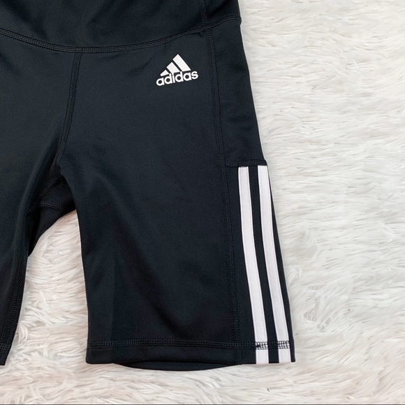 Adidas essential 3 stripe training biker shorts black white - Picture 3 of 10